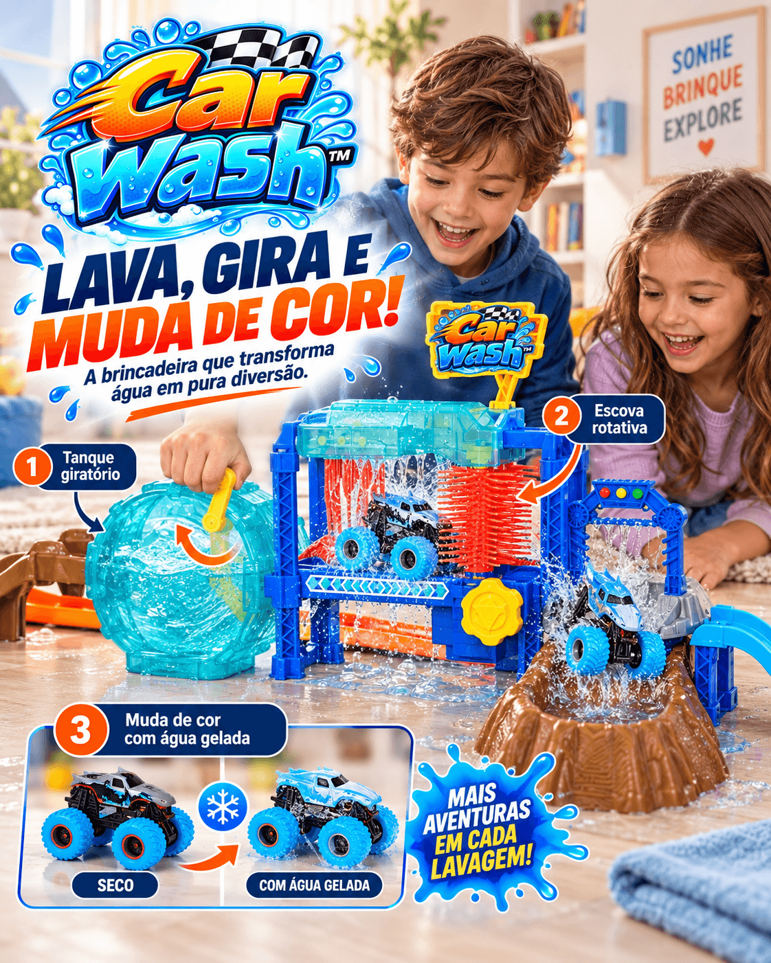 Car Wash™ | Pista Lava-Rápido + Carrinho que Muda de Cor