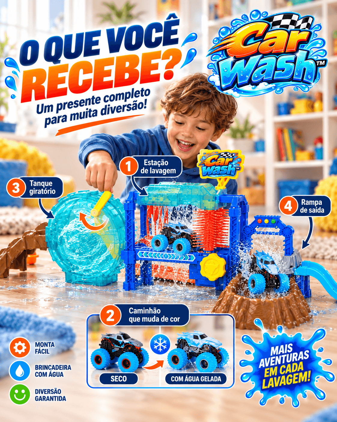 Car Wash™ | Pista Lava-Rápido + Carrinho que Muda de Cor