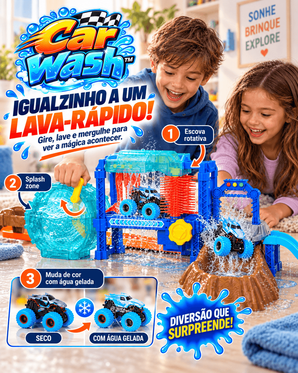 Car Wash™ | Pista Lava-Rápido + Carrinho que Muda de Cor