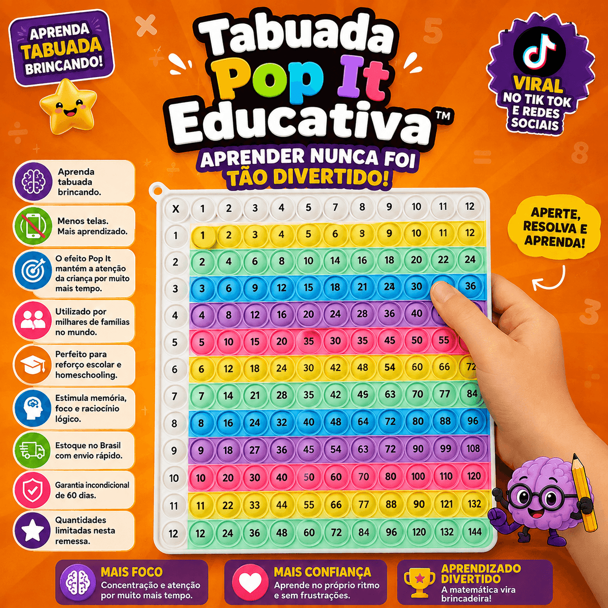 Tabuada Pop It Educativa™ | Aprenda Multiplicação Brincando