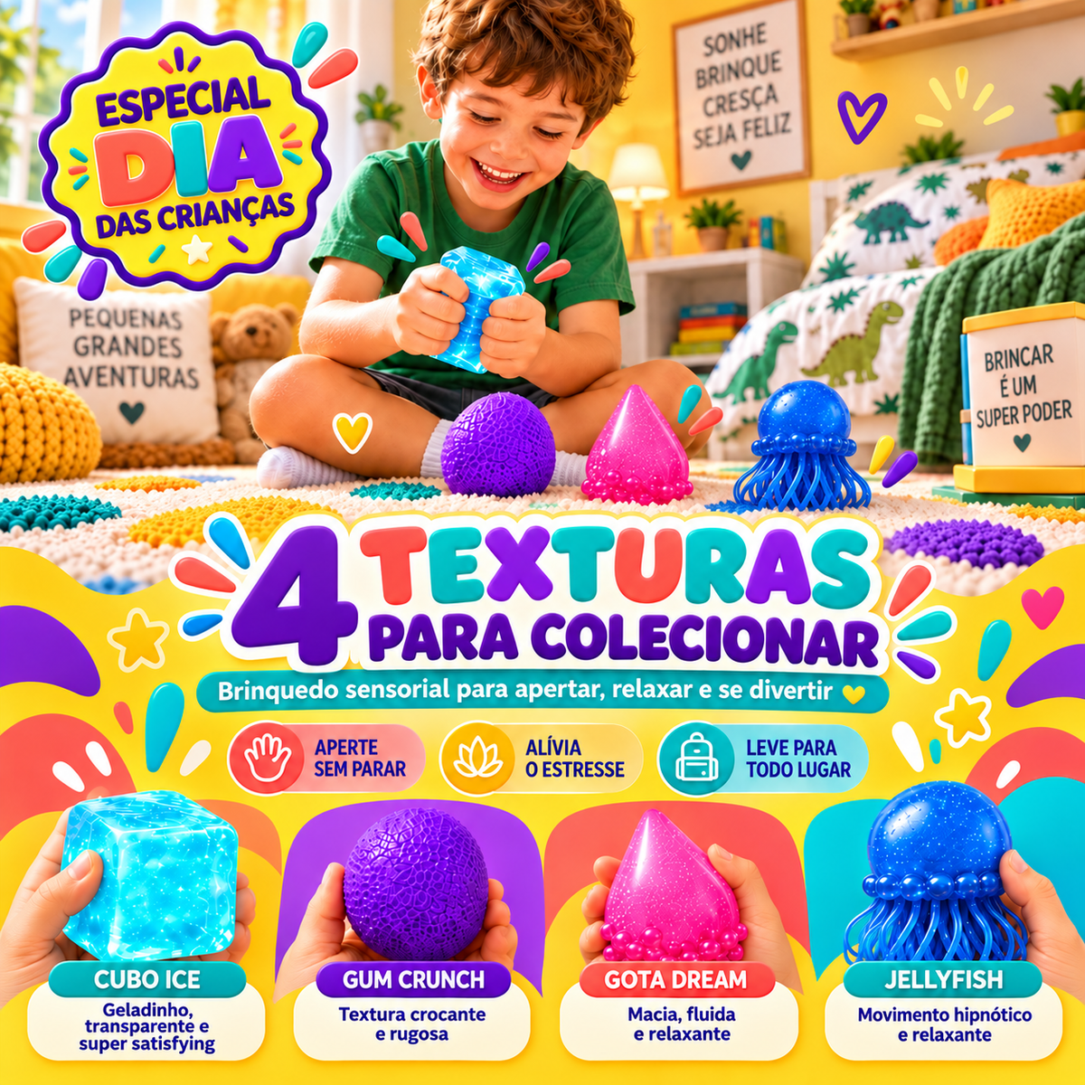 Squishy Sensorial Viral™ | 4 Texturas para Colecionar